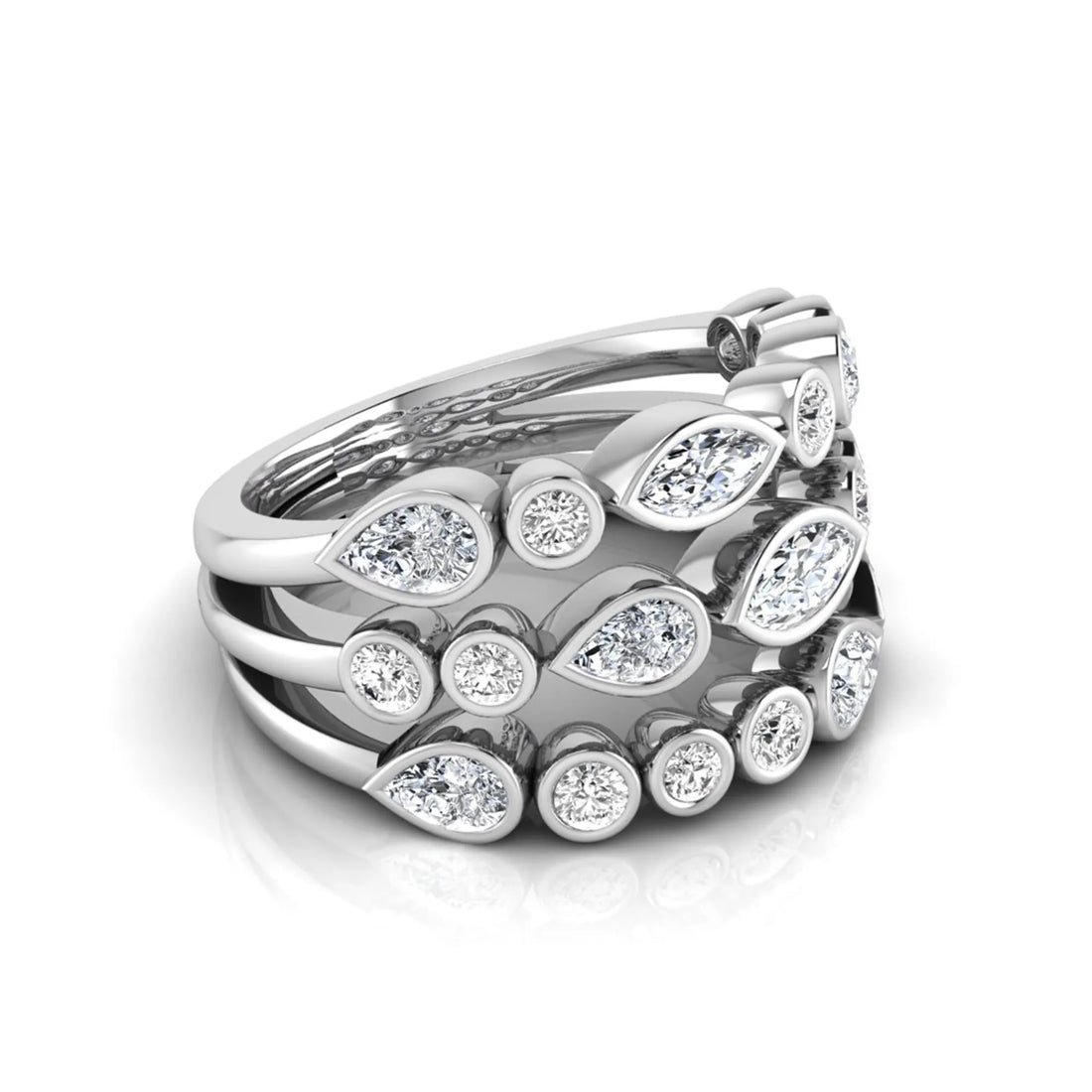 OctaPearl Multi Shape Bezel Set Lab Grown Diamond Three Row Engagement Ring