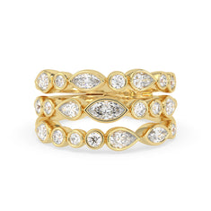 OctaPearl Multi Shape Bezel Set Lab Grown Diamond Three Row Engagement Ring
