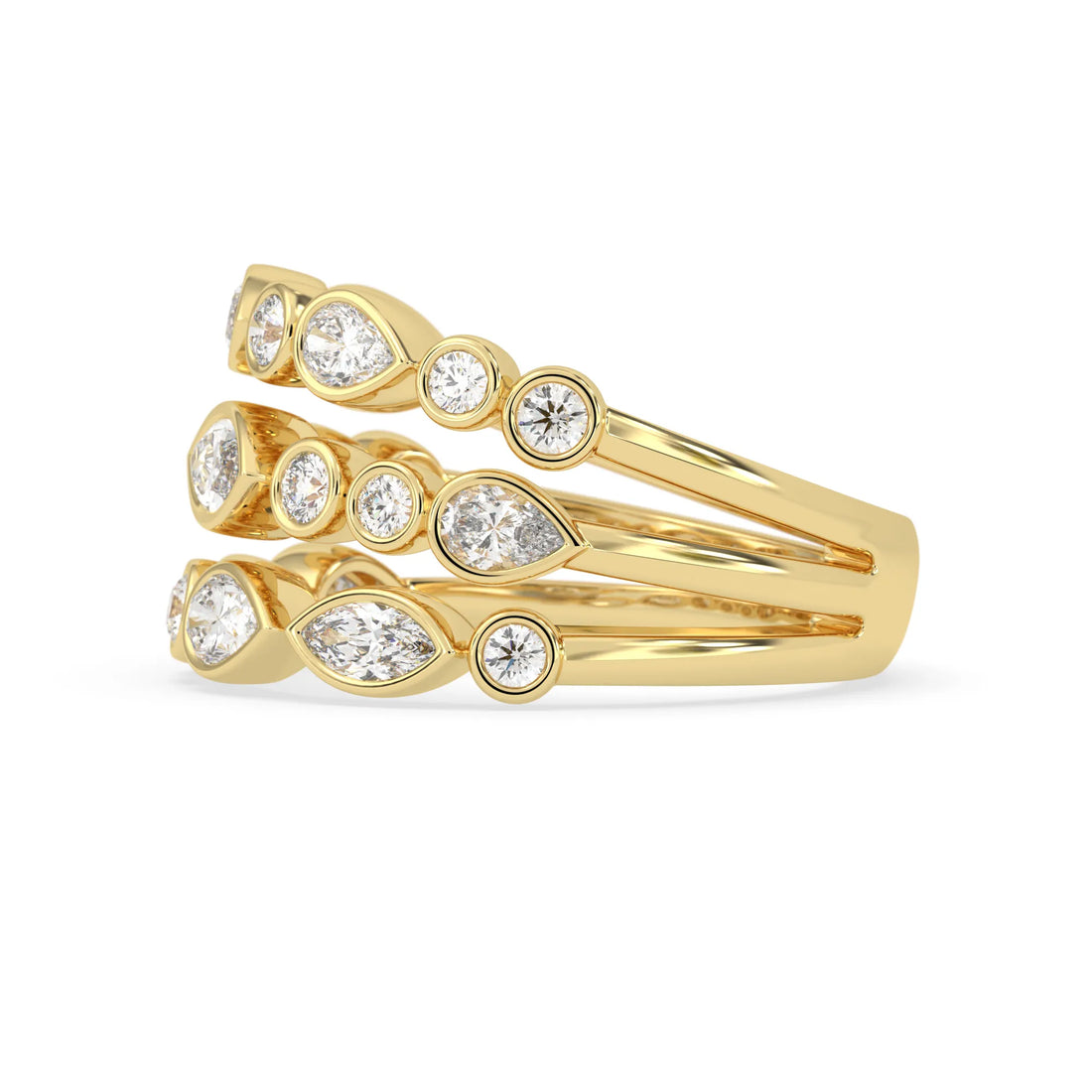 OctaPearl Multi Shape Bezel Set Lab Grown Diamond Three Row Engagement Ring