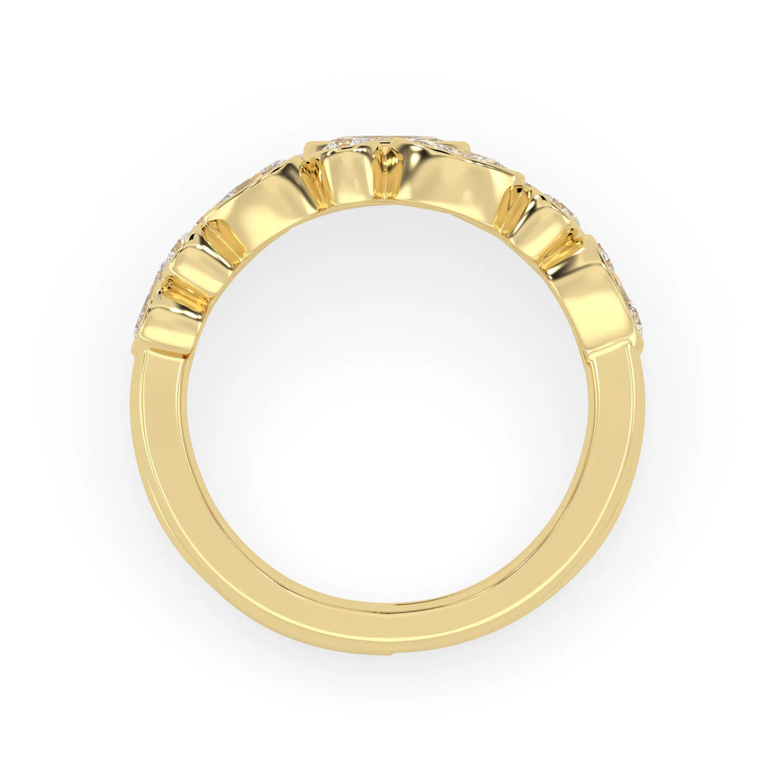 OctaPearl Multi Shape Bezel Set Lab Grown Diamond Three Row Engagement Ring