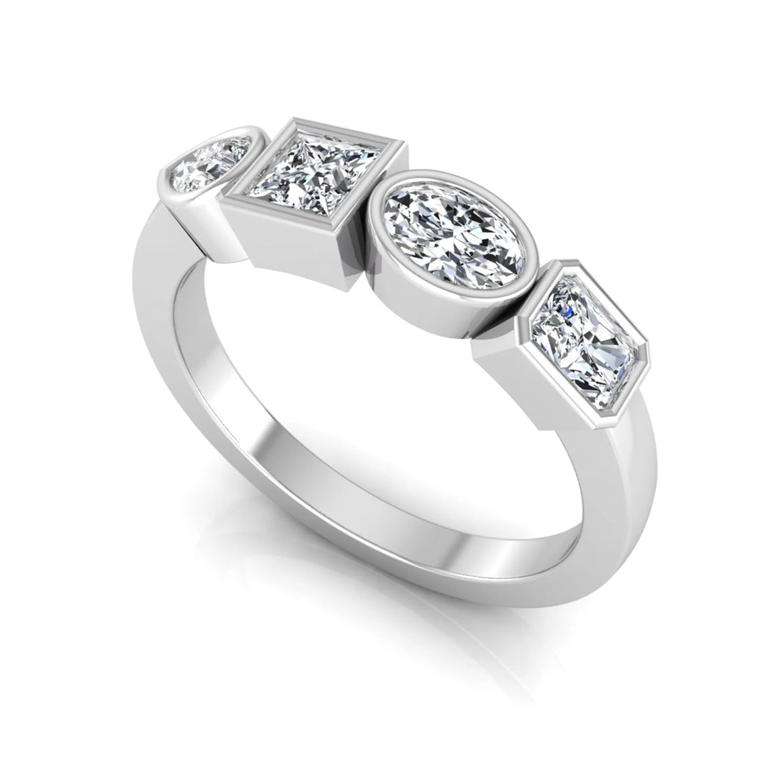 OctaPearl Multi Shape Bezel Set Lab Grown Diamond Engagement Ring