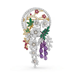 Multicolor Floral Motif CZ Brooch Pin Elegant Statement Jewelry
