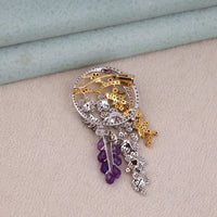 Multicolor Floral Motif CZ Brooch Pin Elegant Statement Jewelry