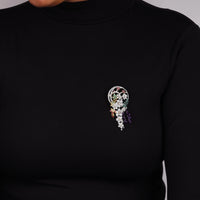 Multicolor Floral Motif CZ Brooch Pin Elegant Statement Jewelry