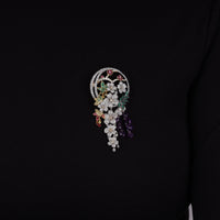Multicolor Floral Motif CZ Brooch Pin Elegant Statement Jewelry