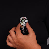 Multicolor Floral Motif CZ Brooch Pin Elegant Statement Jewelry