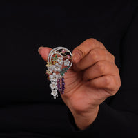 Multicolor Floral Motif CZ Brooch Pin Elegant Statement Jewelry