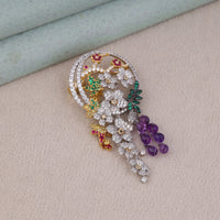 Multicolor Floral Motif CZ Brooch Pin Elegant Statement Jewelry