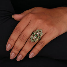 Nature Inspired Art Deco CZ Statement Ring | Leaf Design Cocktail Ring - alternate view