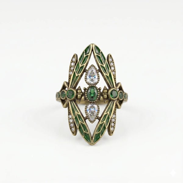 Nature Inspired Art Deco CZ Statement Ring | Leaf Design Cocktail Ring