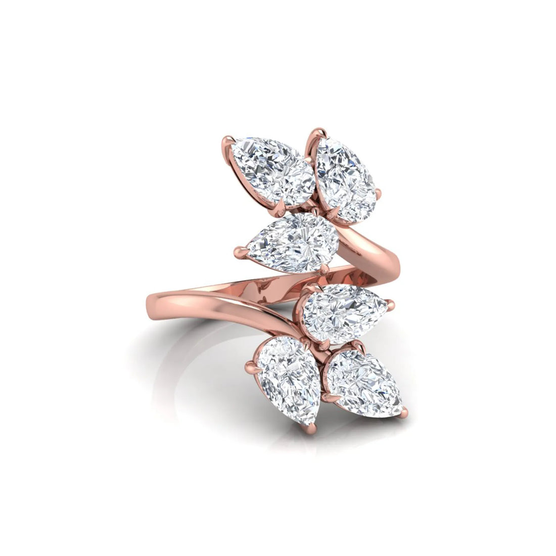 OctaPearl Nature Inspired Pear Cut Lab Grown Diamond Bypass Engagement Wrap Ring