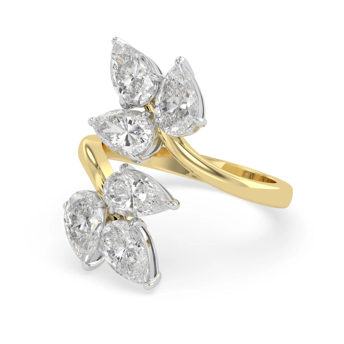 OctaPearl Nature Inspired Pear Cut Lab Grown Diamond Bypass Engagement Wrap Ring