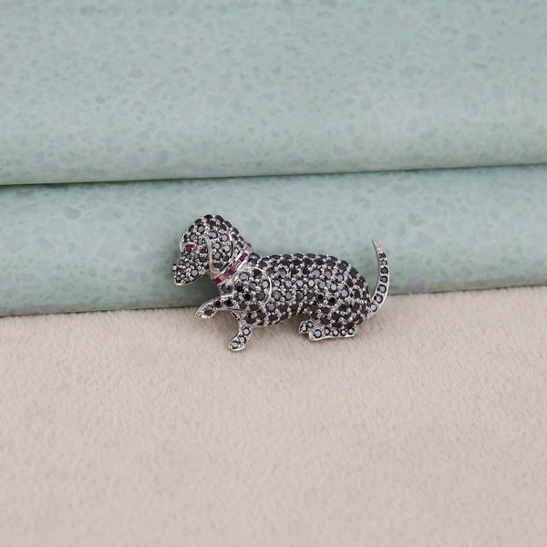 Custom Moissanite Dog Brooch Pin in 925 Sterling Silver