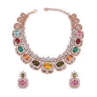 Luxury Multi Color Oval Cut CZ Statement Necklace Set