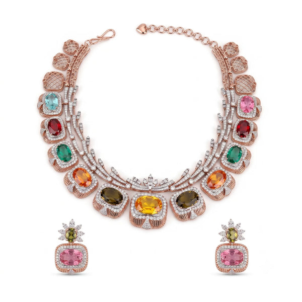 Luxury Multi Color Oval Cut CZ Statement Necklace Set