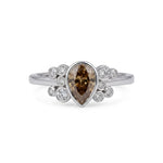 Pear Cut Brown CZ Cluster Engagement Ring | Bezel Set Statement Ring
