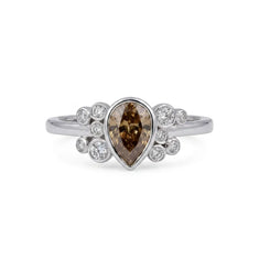 Pear Cut Brown CZ Cluster Engagement Ring | Bezel Set Statement Ring