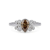 Pear Cut Brown CZ Cluster Engagement Ring | Bezel Set Statement Ring