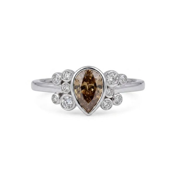 Pear Cut Brown CZ Cluster Engagement Ring | Bezel Set Statement Ring