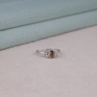 Pear Cut Brown CZ Cluster Engagement Ring | Bezel Set Statement Ring