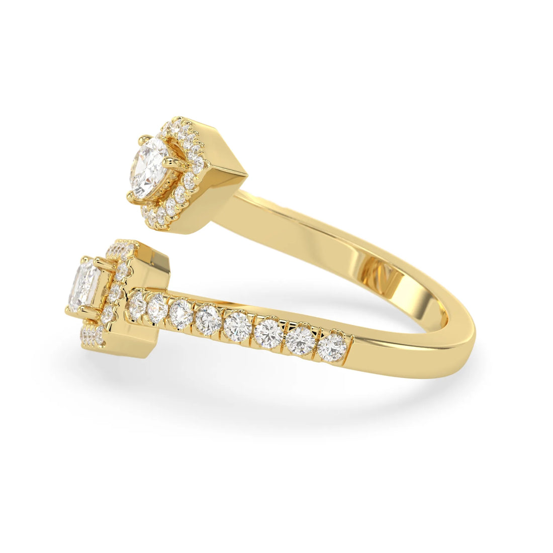 OctaPearl Emerald & Pear Two Stone Halo lab Grown Diamond Open Gap Bypass Pave Ring