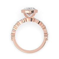 Oval bezel set lab grown diamond pave engagement ring with 3.50 carat center diamond in rose gold