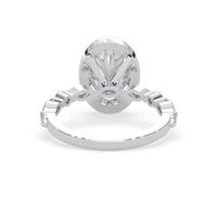 Oval bezel set lab grown diamond pave engagement ring with 3.50 carat center diamond in white gold