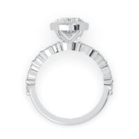 Oval bezel set lab grown diamond pave engagement ring with 3.50 carat center diamond in white gold