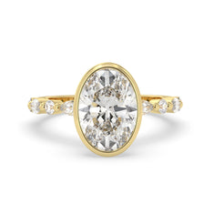3.50 Carat Bezel Set Oval Lab Grown Diamond Pave Engagement Ring
