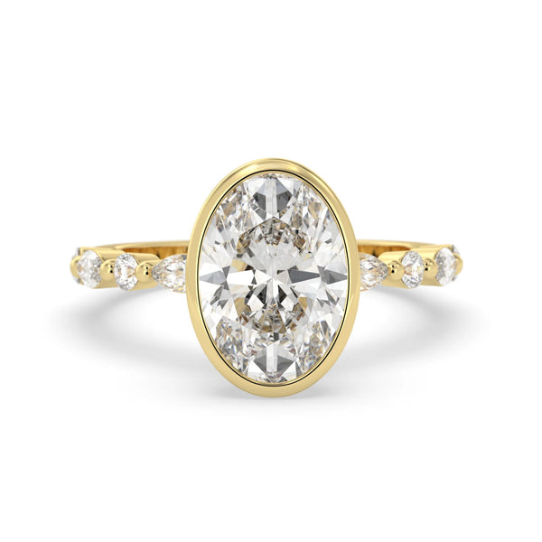 3.50 Carat Bezel Set Oval Lab Grown Diamond Pave Engagement Ring