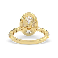 Oval bezel set lab grown diamond pave engagement ring with 3.50 carat center diamond in yellow gold