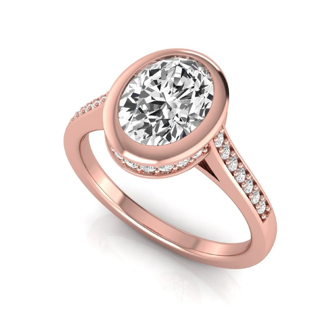 OctaPearl 1 ct Oval Bezel Solitaire Lab Grown Diamond Engagement Ring