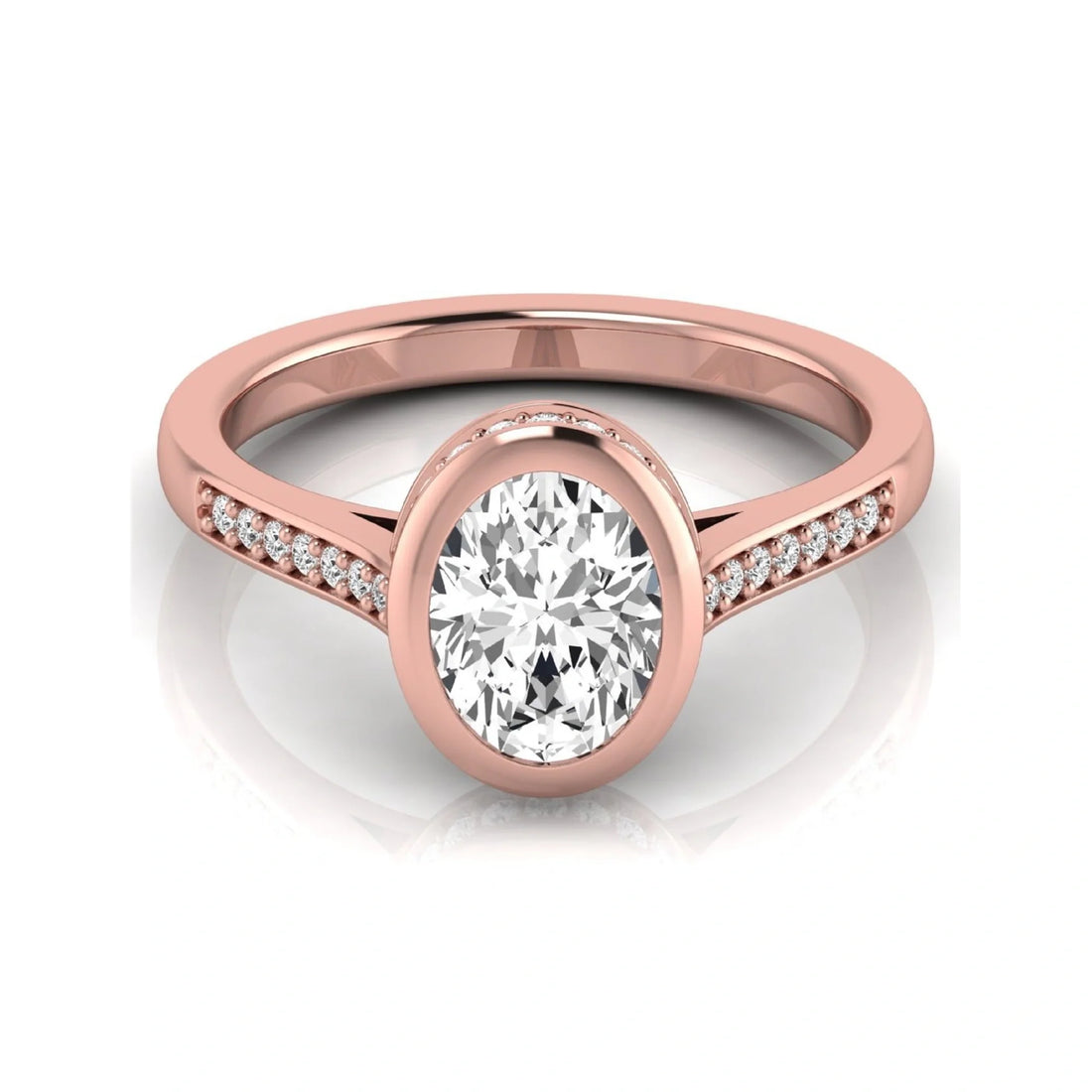 OctaPearl 1 ct Oval Bezel Solitaire Lab Grown Diamond Engagement Ring