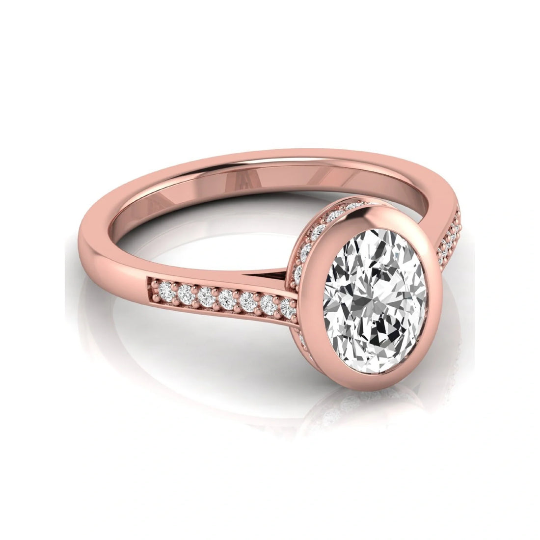 OctaPearl 1 ct Oval Bezel Solitaire Lab Grown Diamond Engagement Ring