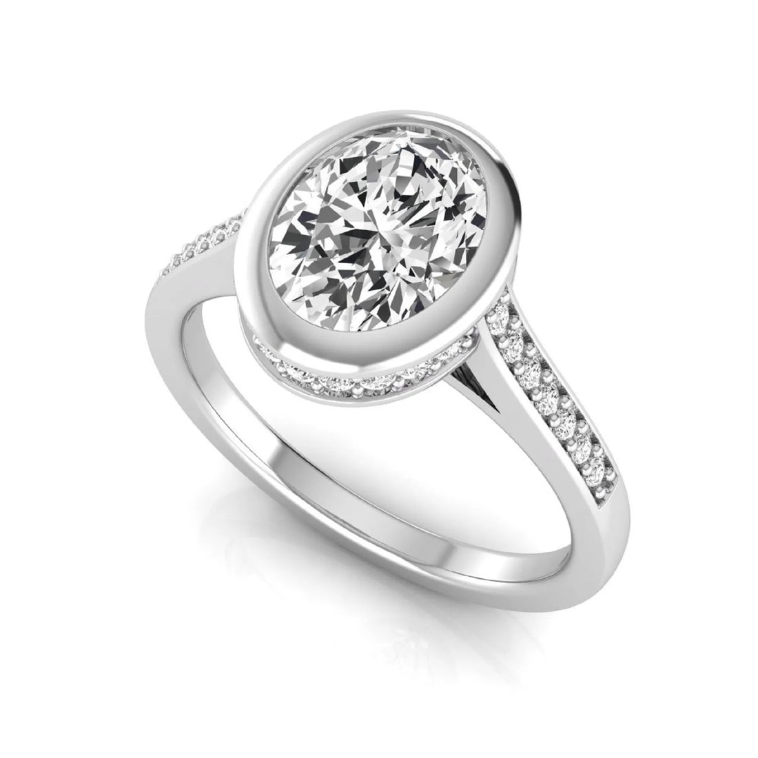 OctaPearl 1 ct Oval Bezel Solitaire Lab Grown Diamond Engagement Ring