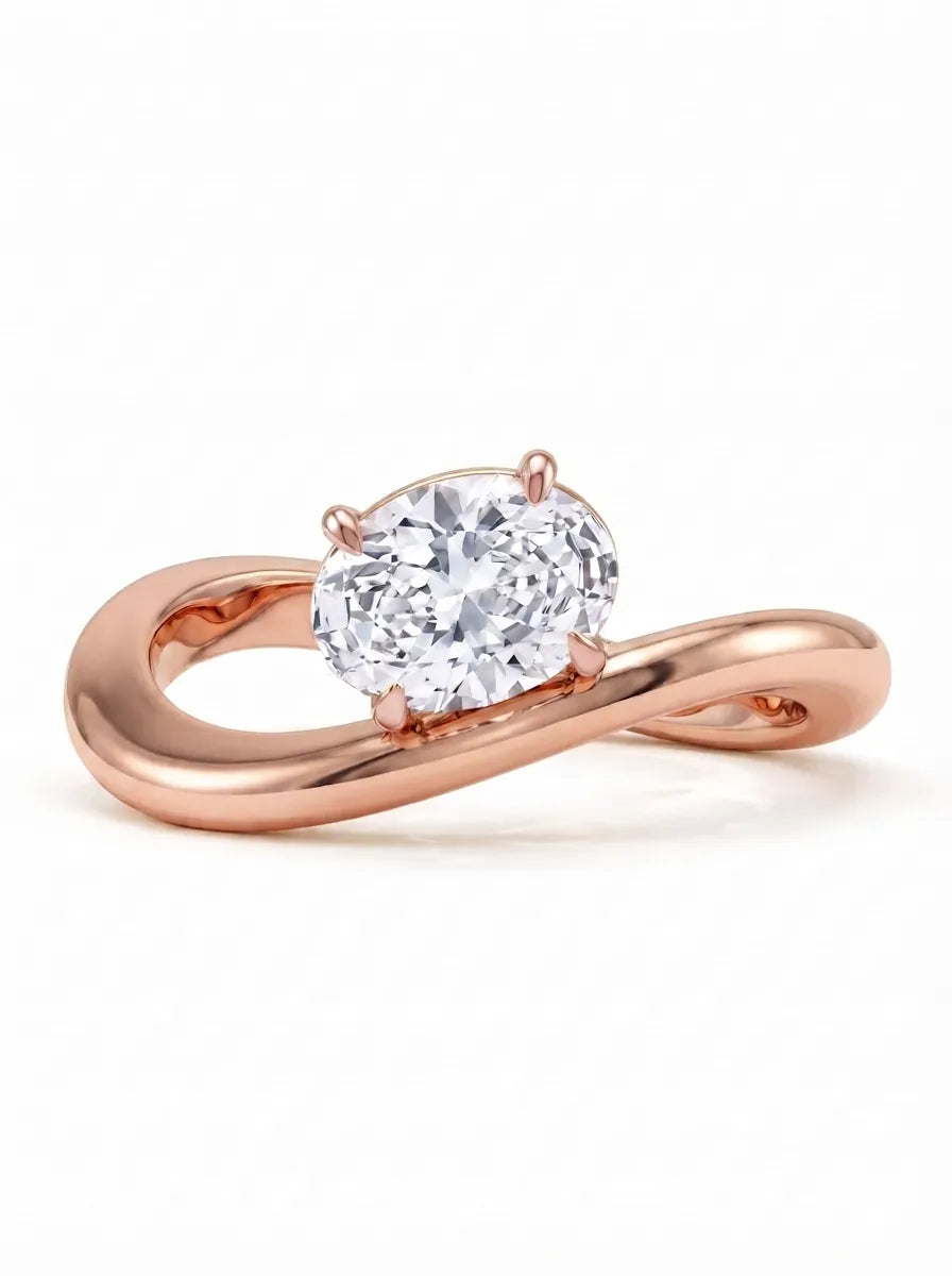 OctaPearl 1 ct Oval Curved Solitaire Lab Grown Diamond Engagement Ring