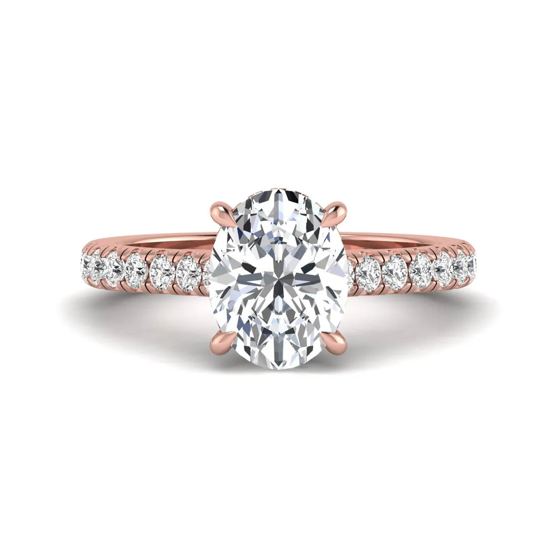 OctaPearl 2 ct Oval Cut Hidden Halo Solitaire Accent Lab Grown Diamond Engagement Ring