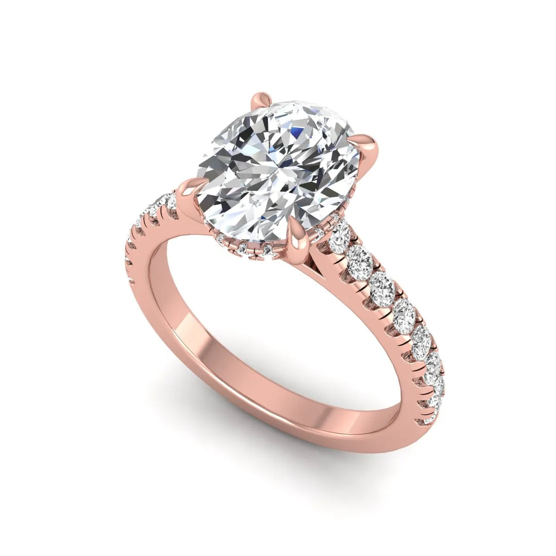 OctaPearl 2 ct Oval Cut Hidden Halo Solitaire Accent Lab Grown Diamond Engagement Ring