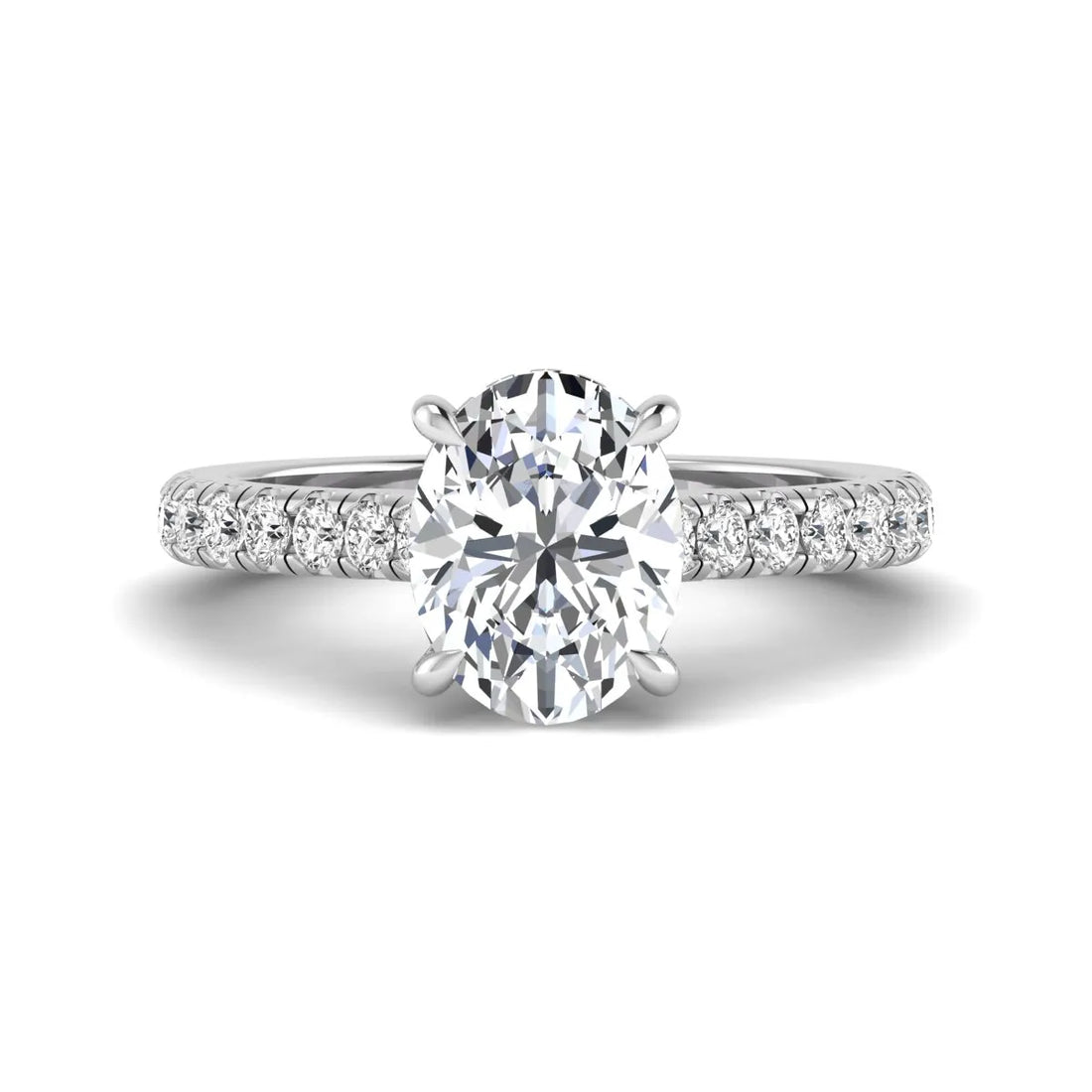 OctaPearl 2 ct Oval Cut Hidden Halo Solitaire Accent Lab Grown Diamond Engagement Ring