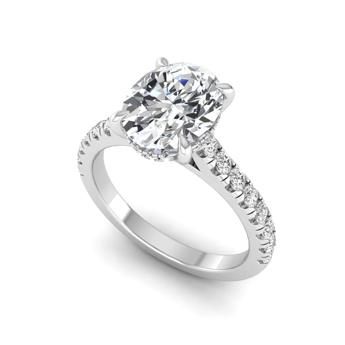 OctaPearl 2 ct Oval Cut Hidden Halo Solitaire Accent Lab Grown Diamond Engagement Ring