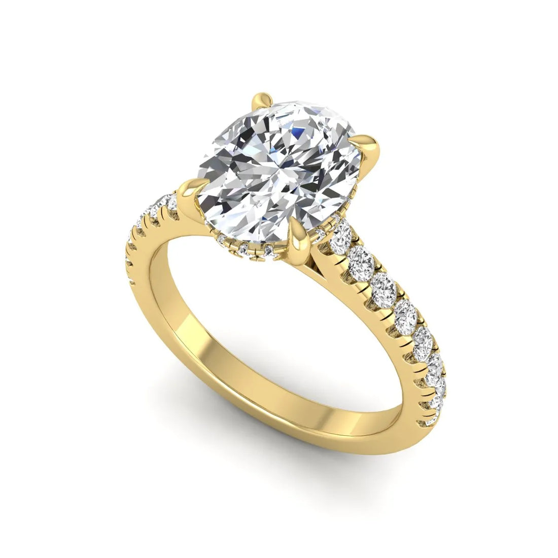 OctaPearl 2 ct Oval Cut Hidden Halo Solitaire Accent Lab Grown Diamond Engagement Ring