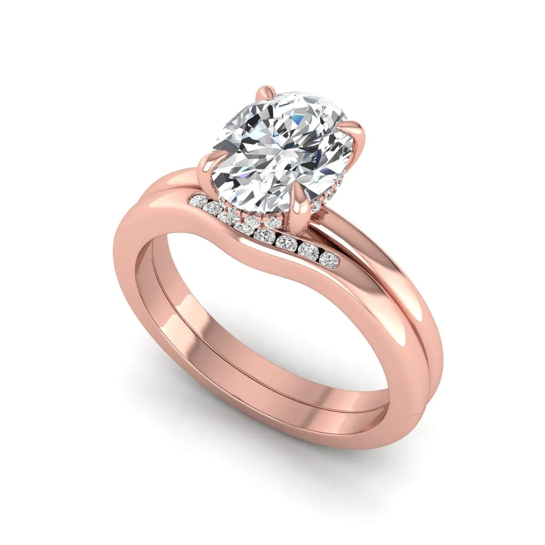 OctaPearl 2 ct Oval Cut Lab Grown Diamond Bridal Ring Set with Hidden Halo