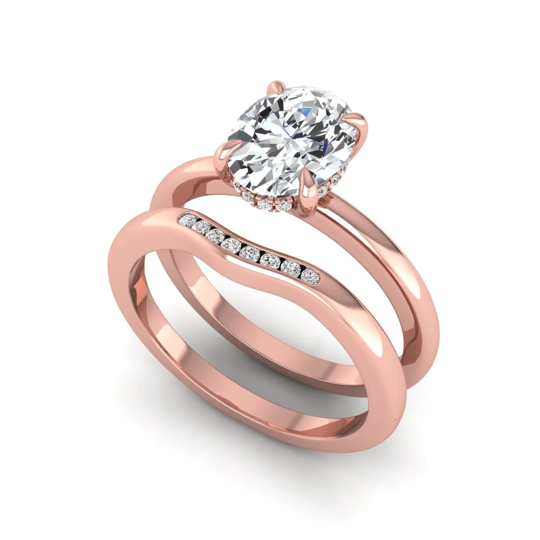 OctaPearl 2 ct Oval Cut Lab Grown Diamond Bridal Ring Set with Hidden Halo