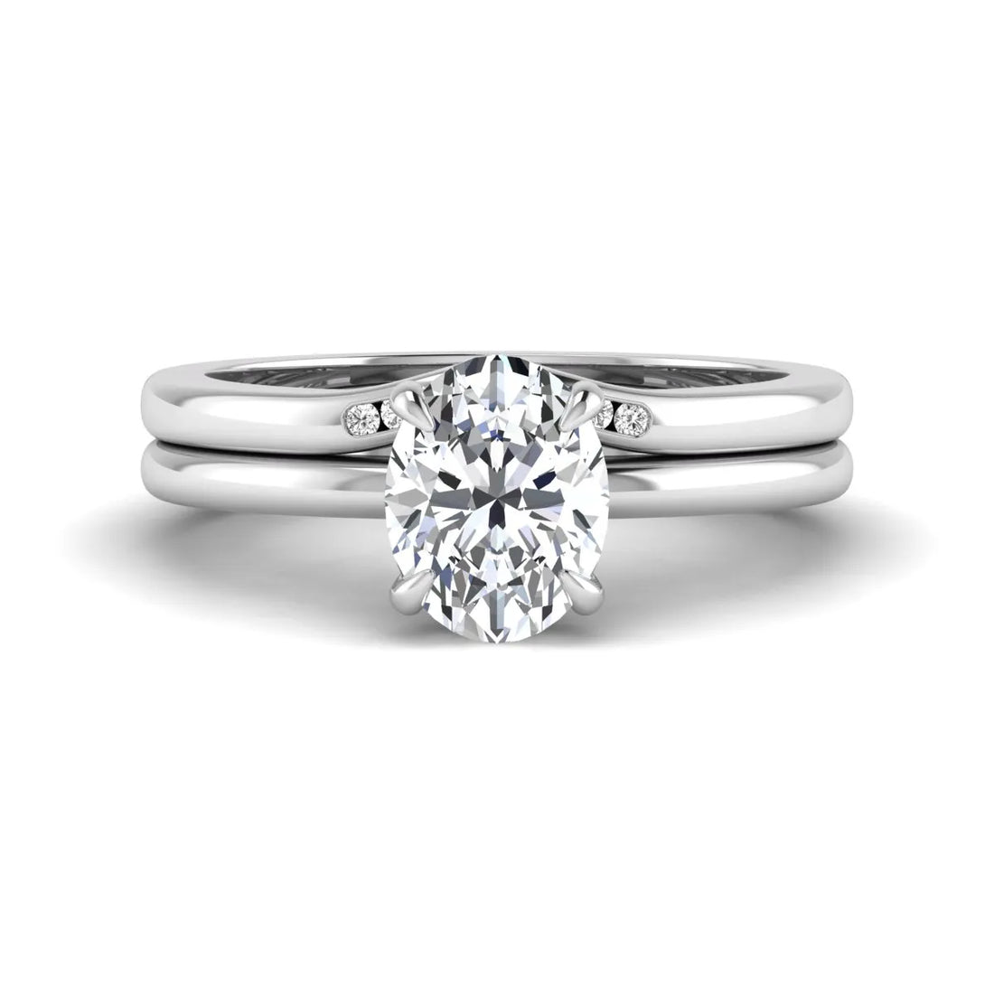 OctaPearl 2 ct Oval Cut Lab Grown Diamond Bridal Ring Set with Hidden Halo
