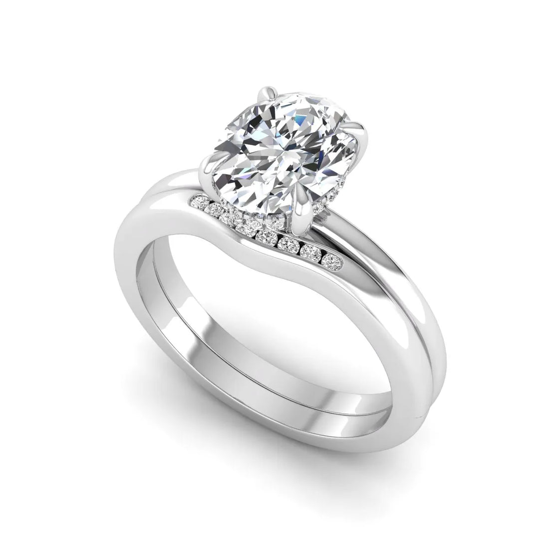 OctaPearl 2 ct Oval Cut Lab Grown Diamond Bridal Ring Set with Hidden Halo