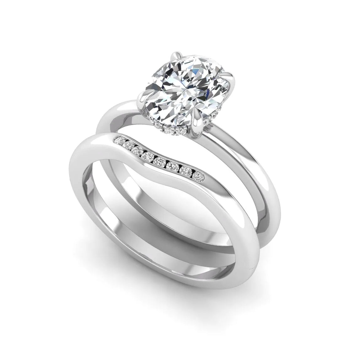 OctaPearl 2 ct Oval Cut Lab Grown Diamond Bridal Ring Set with Hidden Halo