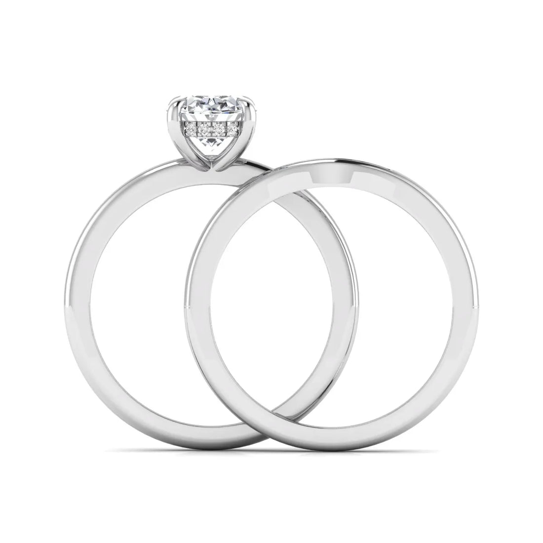 OctaPearl 2 ct Oval Cut Lab Grown Diamond Bridal Ring Set with Hidden Halo
