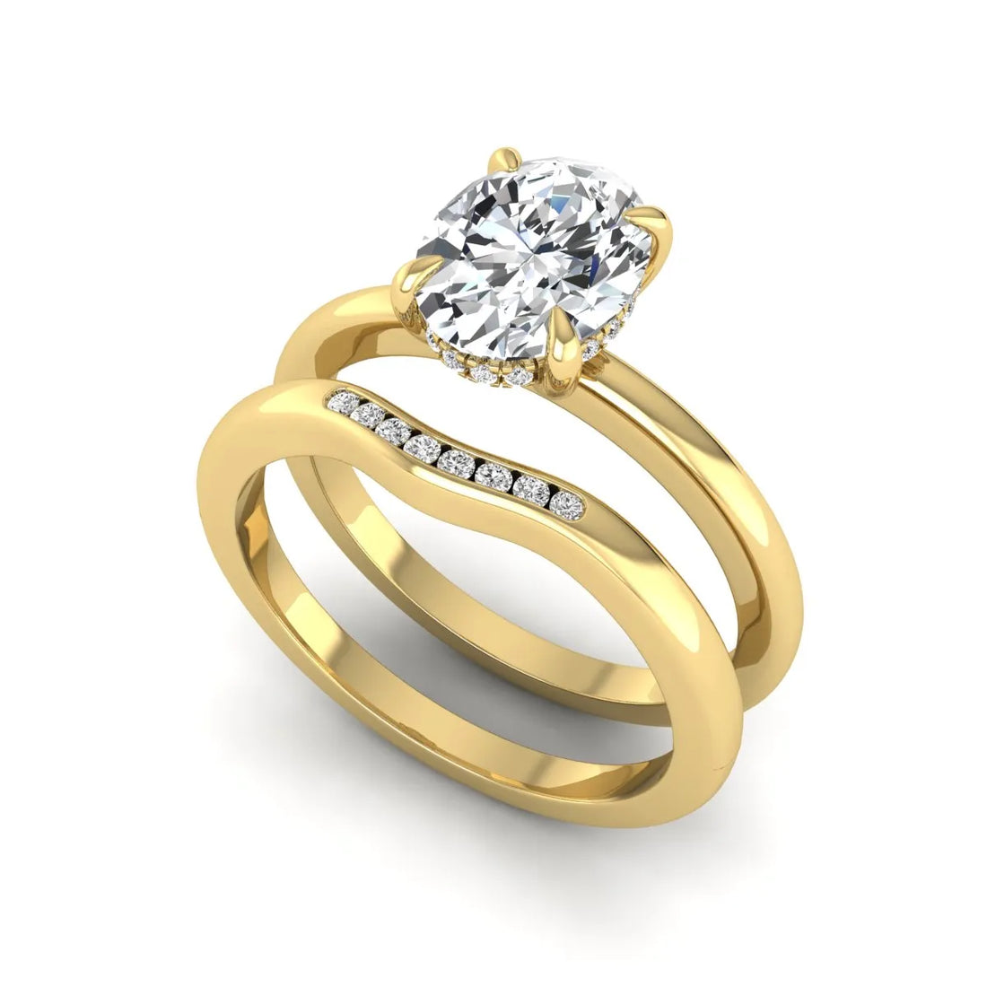 OctaPearl 2 ct Oval Cut Lab Grown Diamond Bridal Ring Set with Hidden Halo