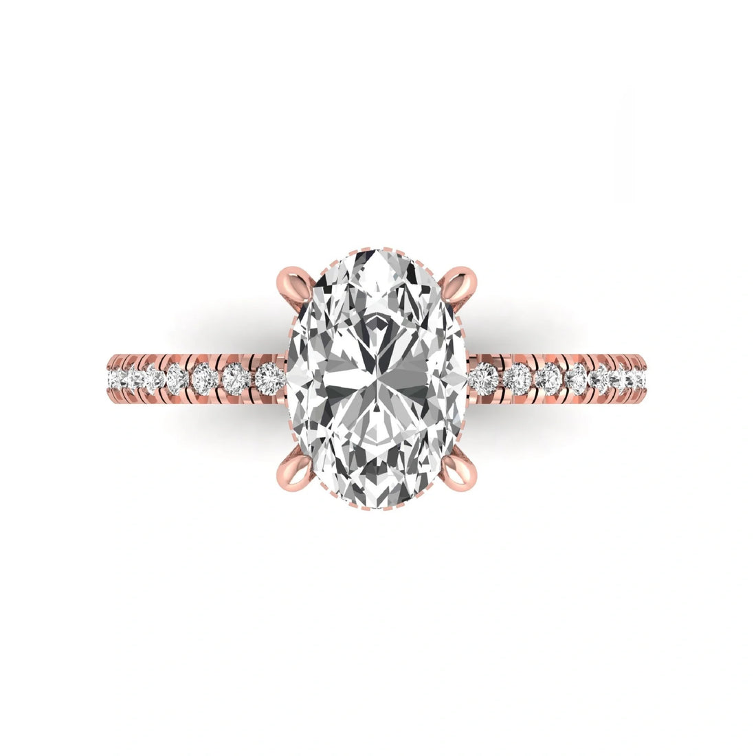 OctaPearl 2.5 ct Oval Cut Lab Grown Diamond Hidden Halo Side Stone Engagement Ring