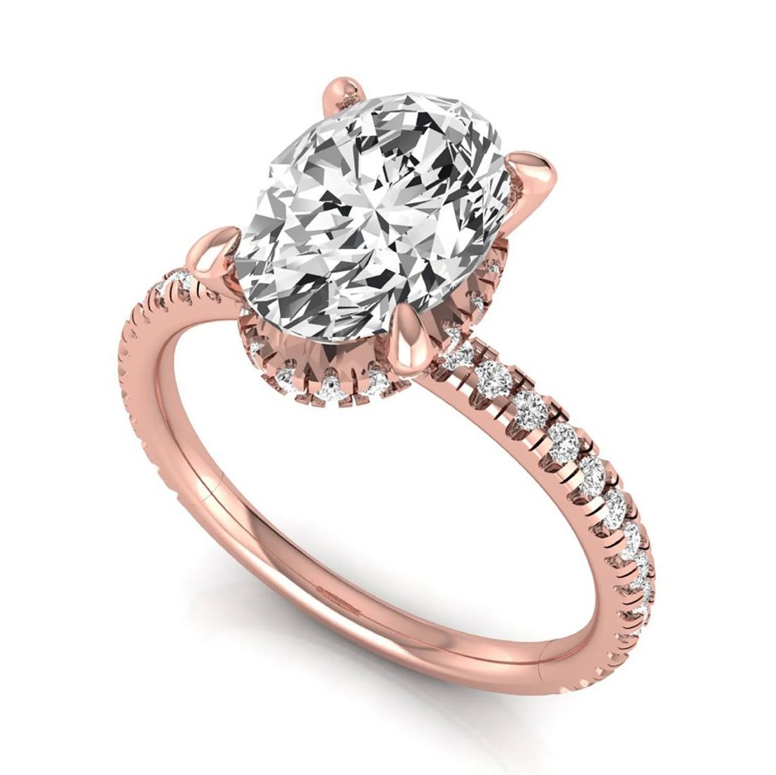 OctaPearl 2.5 ct Oval Cut Lab Grown Diamond Hidden Halo Side Stone Engagement Ring